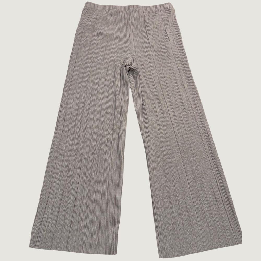 Pure Jill Women Med Elements Pleated Wide Leg Pants Taupe Elastic Waist Pockets